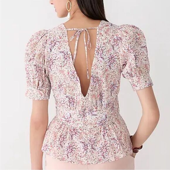 J.CrewPuff-sleeve V-neck top in Ratti paisley garden NWT - Picture 2 of 16